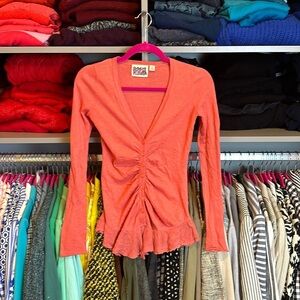 Rosie Netra by Anthropologie coral long sleeve v neck cardigan size XS